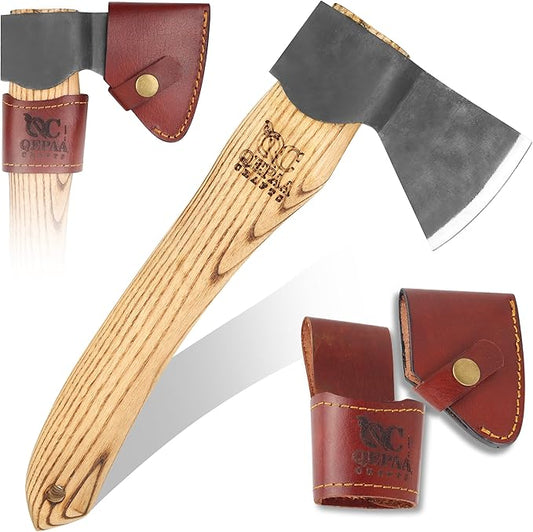 Hand Forged Hatchet Axe with Sheath AX1 - Bushcraft Hatchet Camping Small Forest Axe Survival Hatchet Carving Axe for Chopping Wood - Camp Splitting Axe Gardening Axes Wood Cutting Axe (Carving Axe)