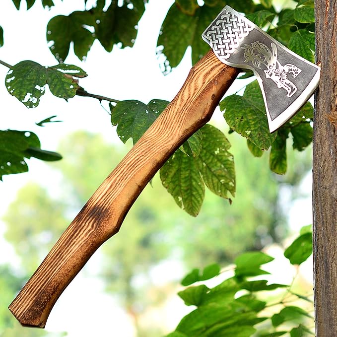 AX-4017 Custom Handmade Viking Hatchet Axe Carbon Steel Head Bearded Camping Tomahawk Battle Ax with Sheath