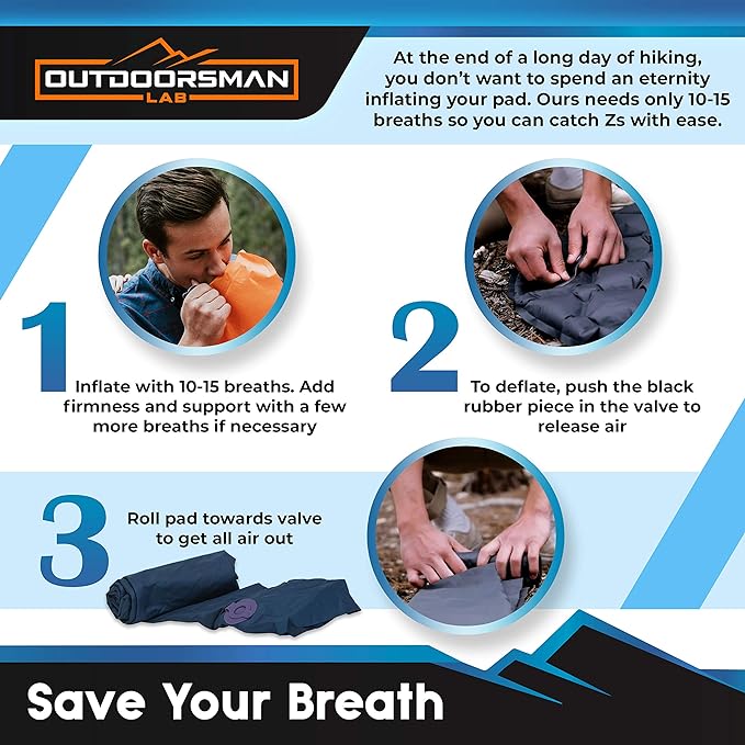 Sleeping Pad for Camping - Patented Camp Mat, Ultralight - Best Compact Inflatable Air Mattress for Adults & Kids - Lightweight Hiking, Backpacking, Outdoor & Travel Gear