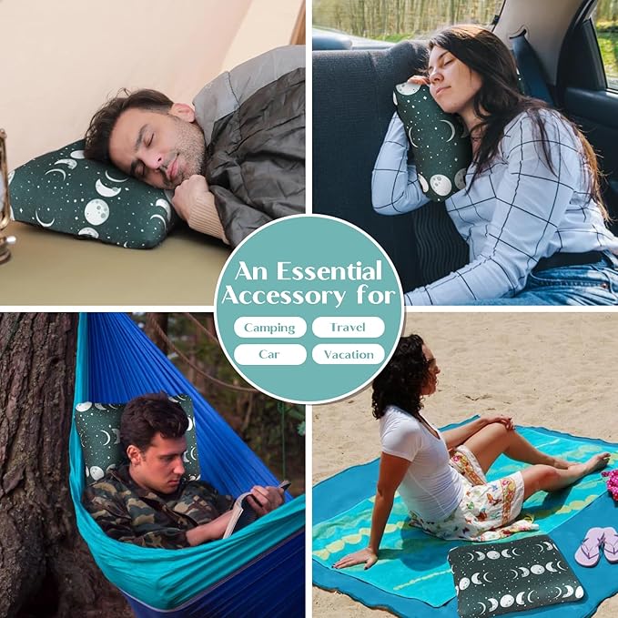 Inflatable Camping Pillow, Patterned Travel Backpacking Pillow, Lightweight & Portable Hiking Beach Pillow, Travel Camping Essential Accessories for Adult & Kids