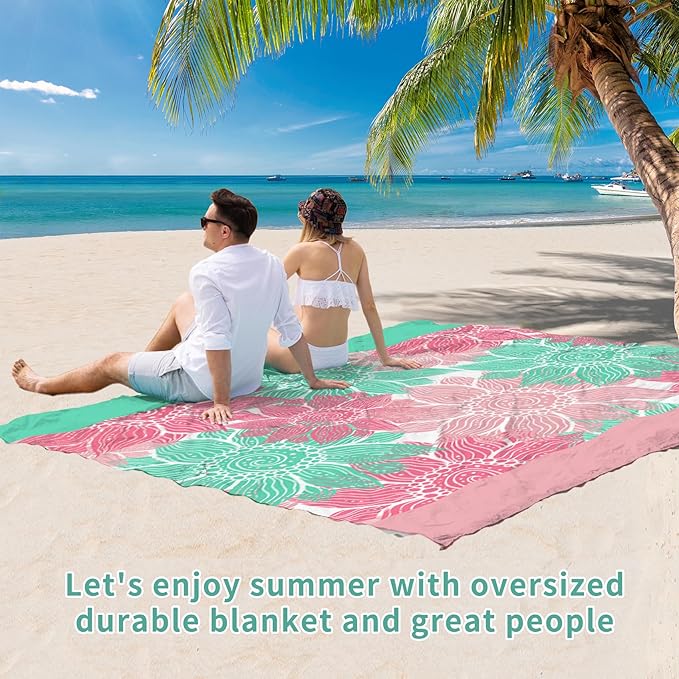 BYDOLL Beach Blanket Sandproof Waterproof 10'×9' 1-8 Kids Adults Compact Lightweight Oversized Beach Blanket Large Picnic Mat Blanket for Travel Camping Hiking Picnic