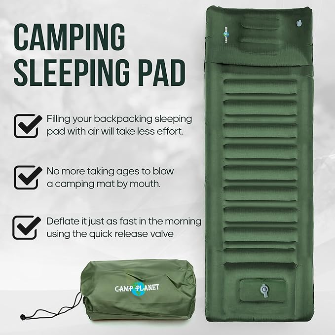Sleeping Pad for Camping - 3.5 Inch Extra Thick Inflatable Camping Mattress Pad with Built-in Pump and Integrated Pillow - Waterproof Sleep Pad for Hiking, Backpacking, Road Trips