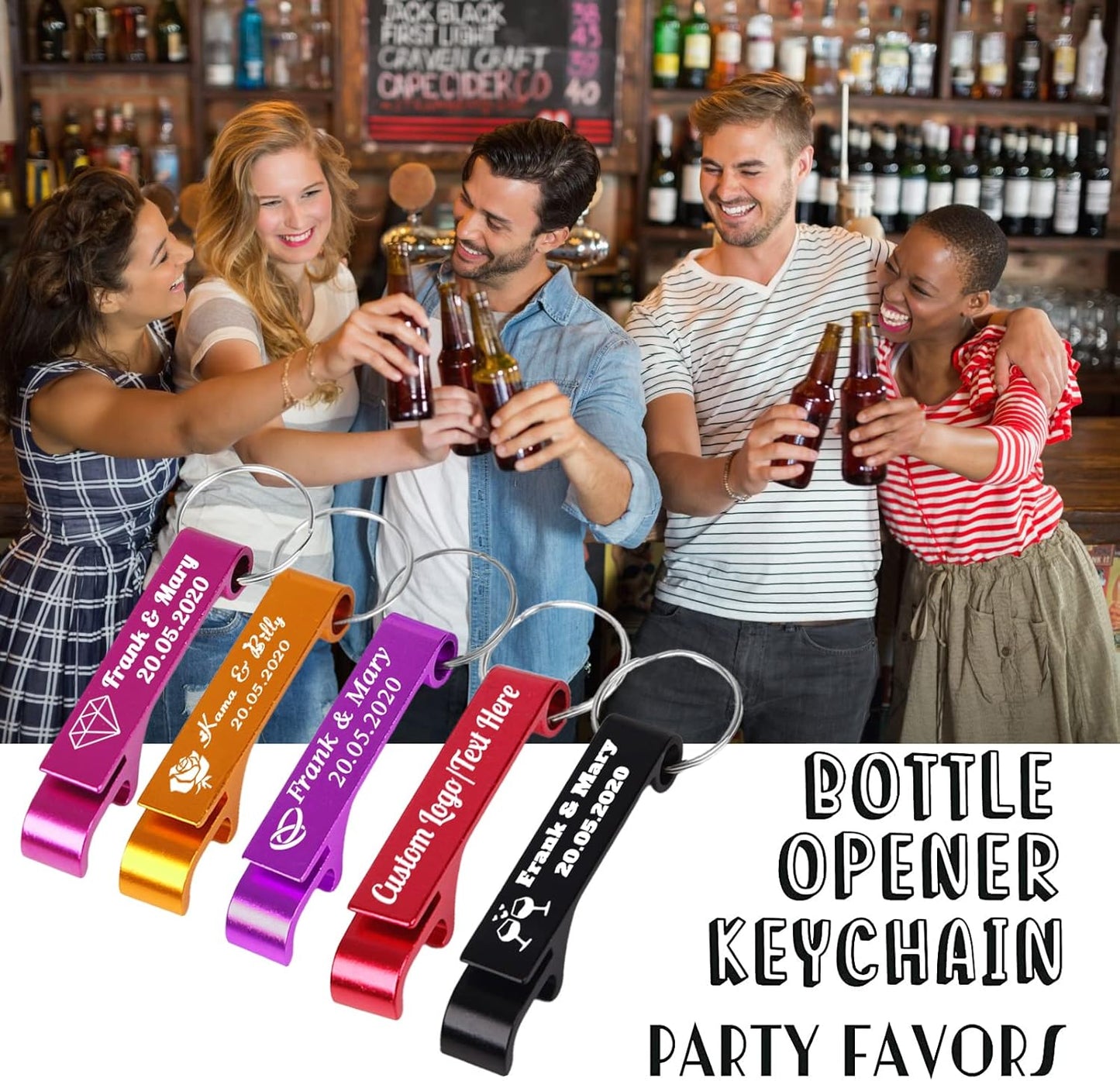 10PCS Personalized Bottle Opener Keychain Bulk Custom Beer Bottle Opener with Logo Text Engraved Wedding Bottle Opener Favors Customized Gifts for Guests Baby Shower Birthday Party-Assorted