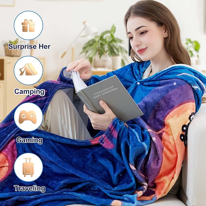 Camping Blanket Gift - Camping Gifts for Women Men - Camper Wearable Blanket Hoodie for Camp Outdoor - Camping Essentials Accessories - Camp Decor for Bedding RV Campsite Travel Hiking 70"x60"