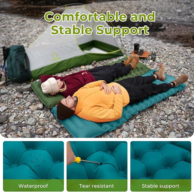 ATEPA Sleeping Pad, Ultralight Camping Backpacking, Inflatable Camping Mattress Built-in Foot Pump Pillow, 77"X27" Outdoor Hiking Trekking Camping Inflatable & Compact Pad Peacock Blue