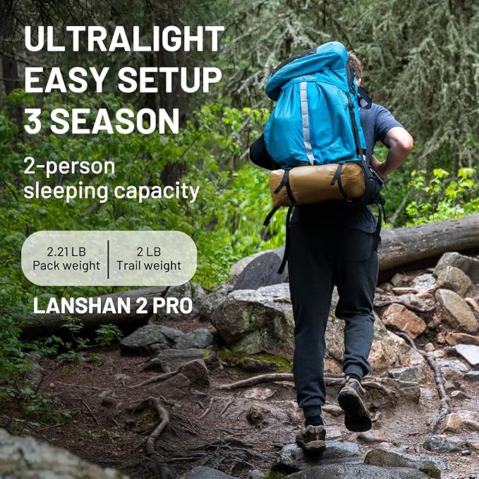 LANSHAN Ultralight Tent 3-Season Backpacking Tent for 1-Person or 2-Person Camping, Trekking, Kayaking, Climbing, Hiking