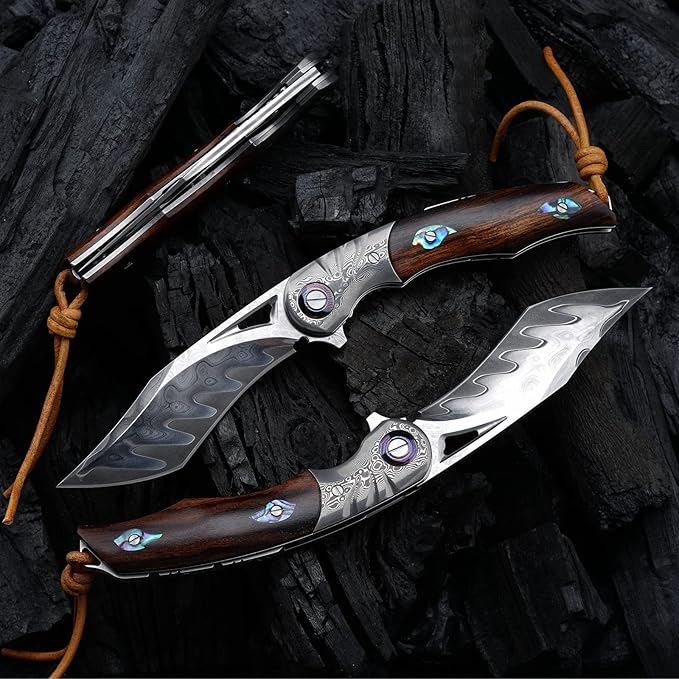 Hand knife with 3.7-inch pocket knife, Japanese SKD11 Damascus steel, outdoor camping knife, forged steel knife, EDC folding knife