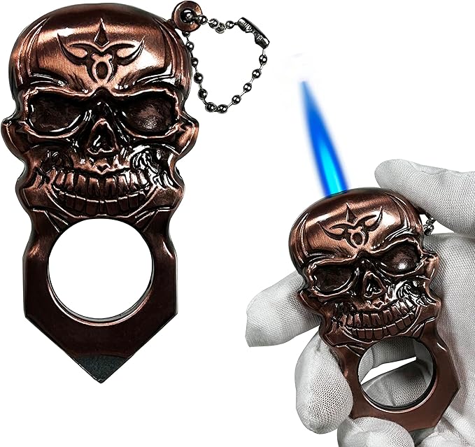 Creative Cool Skull Butane Torch Lighter, Waterproof Windproof Lighter, Refillable Lighters for Fireplace Candle Camping BBQ (Without Gas) (Red)