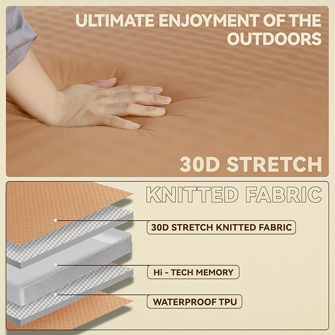UPWELL Self Inflating Sleeping Pad 4.5" Thickness Camping Mattress with Solid Foam Double Sleeping Mat Portable Fast Inflation for Outdoor Mat Portable Roll Up Bed Brown