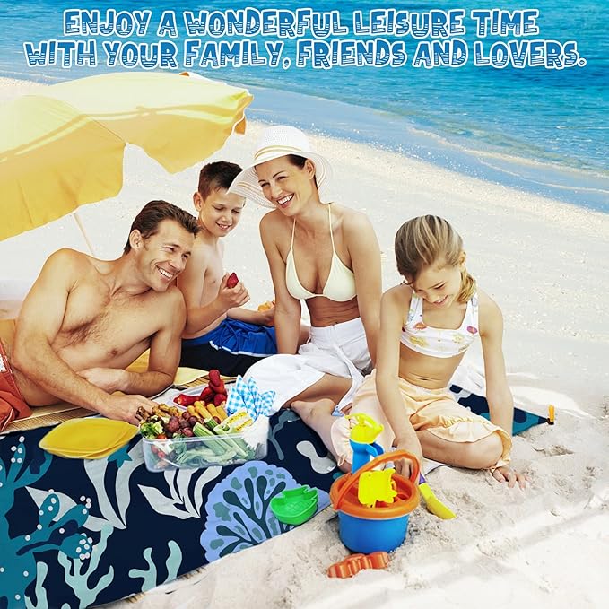 Beach Blanket Waterproof Sandproof 1-7 Adult Oversized 78 '' × 81 '' Lightweight Durable Compact Sand Free Beach Mat for Travel Camping Hiking Picnic Blanket Extra Large