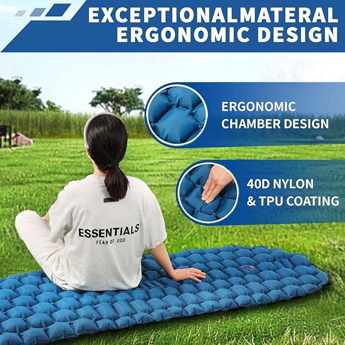 Sleeping Pad for Camping - Inflatable 2 Inch Sleeping Mat for Backpacking, Ultralight Camping Pad for Tents, Compact Camping Air Mattress for Hiking, Car Travel, and Sports