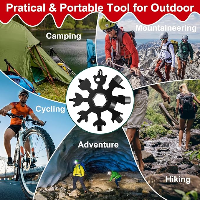 Snowflake Multi Tool,18-In-1 Stainless Steel Snowflake Multitool,Snowflake Wrench/Beer Bottle Opener with Key Ring,Outdoor Durable and Portable for Fathers Men Christmas Gift(6Packs)