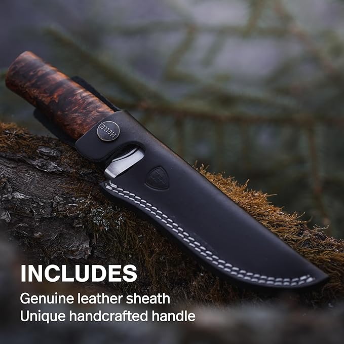 HELLE Knives - GT Triple Laminated - Fixed Blade - Classic Knife - Stick Tang - Birch Wood Handle - 14C28N Stainless Steel - Made in Norway