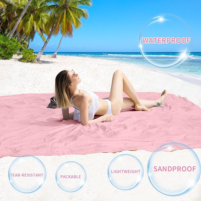 BYDOLL Beach Blanket Sandproof Waterproof 78''×81'' 1-4 Adults Compact Lightweight Oversized Beach Blanket Large Picnic Mat Beach Blanket for Travel Camping Hiking Picnic