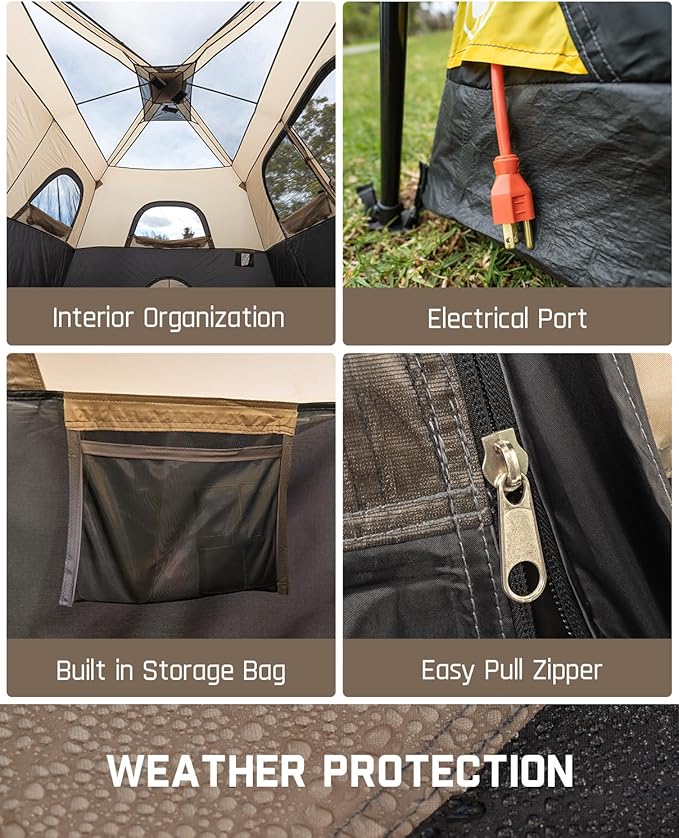 FanttikOutdoor Camping Tent 4/6/8/10 Person Instant Cabin Tent Setup in 60 Seconds with Rainfly & Windproof Portable with Carry Bag for Family Camping & Hiking
