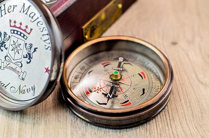 Sailor's Art Pocket Compass | Camping Travelling Equipment | Boat Brass Chain Compass with a Beautiful Quote| Nautical Navy Directional Compass | Table Top