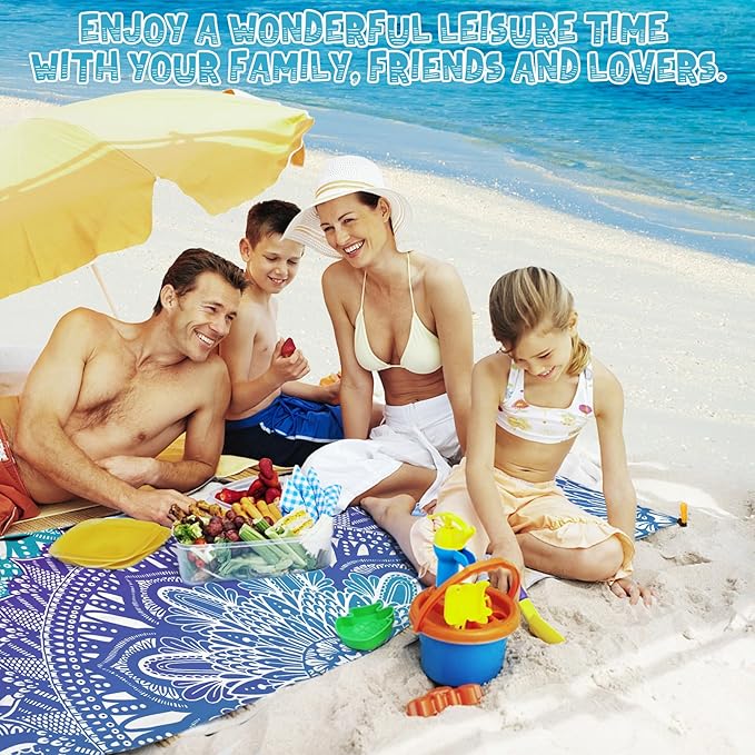 Beach Blanket Waterproof Sandproof 1-7 Adult Oversized 78 '' × 81 '' Lightweight Durable Compact Sand Free Beach Mat for Travel Camping Hiking Picnic Blanket Extra Large