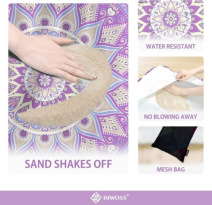 Beach Blanket Waterproof Sandproof Oversized 95”x 80”,Sand Free Beach Mat with Corner Pockets,Portable Mesh Bag for Beach Festival,Picnic,Travel and Outdoor Camping (Purple)
