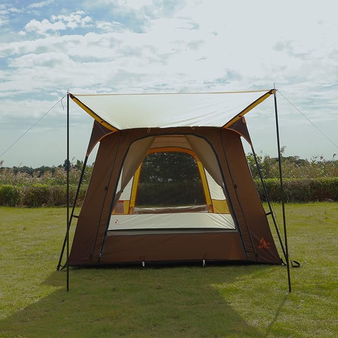 KTT Large Tent 6-8 Person,Family Cabin Tents,Straight Wall,3 Doors and 3 Windows with Mesh,Waterproof,Big Tent for Outdoor,Picnic,Camping,Family,Friends Gathering.……