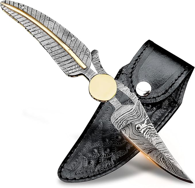 Handmade Damascus Pocket Knife with Sheath