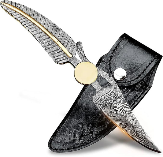 Handmade Damascus Pocket Knife with Sheath
