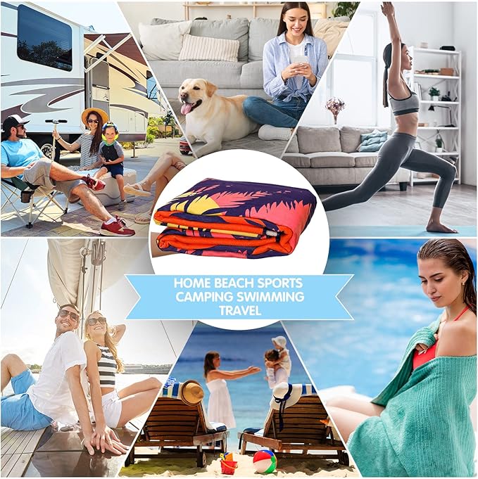 Haull 4 Pack Soft Oversized Microfiber Beach Towel Set Extra Large Pool Bath Towels Absorbent Quick Drying Camping Towel Bulk Beach Accessories for Swimming Beach (75 x 35 Inch, Simple)