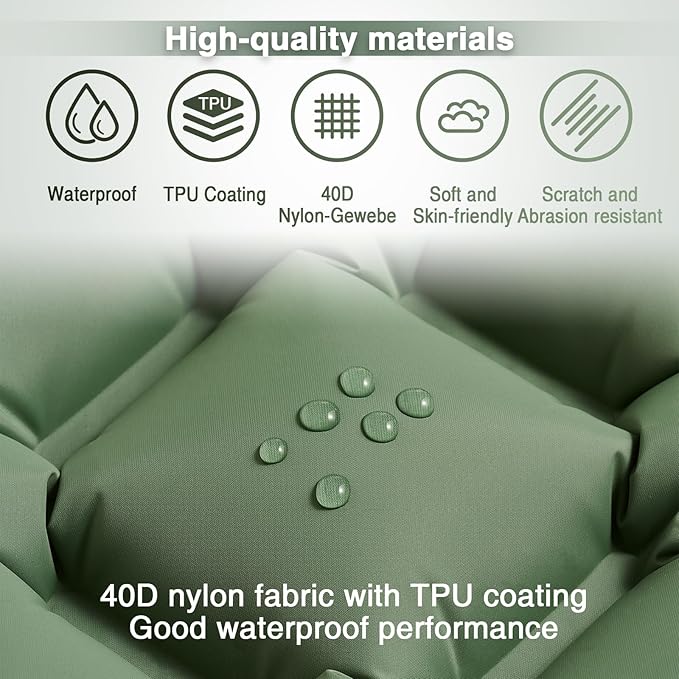 Self-Inflating Sleeping Mat, Ultralight Air Mattress with Integrated Pillow, Outdoor Foldable Sleeping Mat for Camping, Hiking, Trekking, Tent (Green)