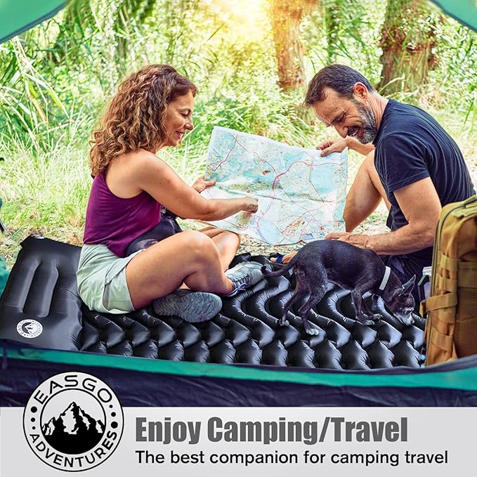 Ultralight Inflatable Sleeping Pad for Camping, Backpacking, Hiking, Travel, Built-In Step Inflating Air Pump, Integrated Pillow, Indoor Outdoor Firm Sleep Support, Compact and Portable, Black