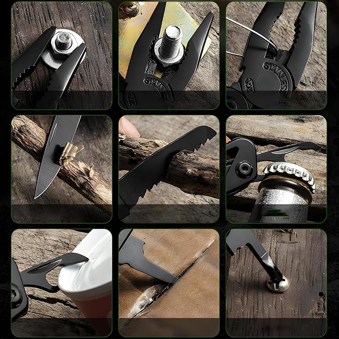 PS-12 14-In-1 Multitool with Safety Locking, Professional Stainless Steel Multitool Pliers Pocket Knife, Bottle Opener, Screwdriver with Nylon Sheath, Apply to Survival,Camping, Hunting and Hiking