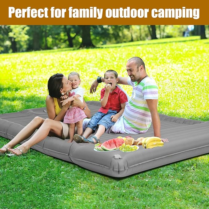 Double Sleeping Pad for Camping, 4.72" Ultra-Thick Self Inflating Camping Pad 2 Person with Pillow Built-in Foot Pump Portable Camping Pad for Backpacking, Hiking, Tent, Traveling(Grey)