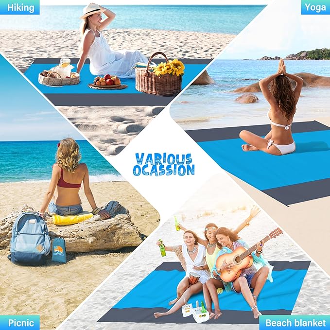 Beach Blanket Waterproof Sandproof 1-8 Adult Oversized 9'×10' Lightweight Durable Compact Sand Free Beach Mat for Travel Camping Hiking Picnic Blanket