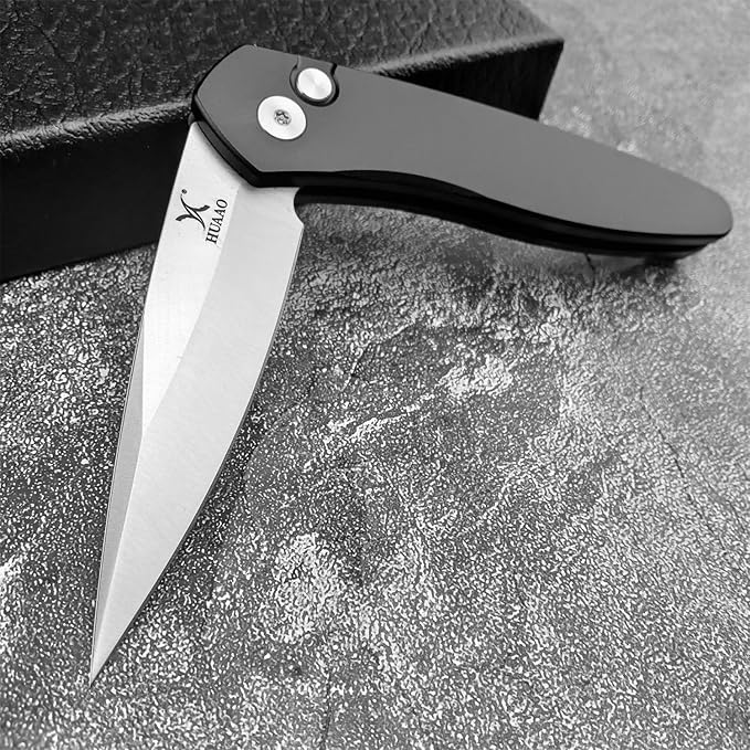 HUAAO 6.89 Inch Outdoor Folding Knife, D2 Clip Point Blade Black T6-6061 Aviation Aluminum Handle With Pocket Clip, Hunting Survival Everyday Carry Knives