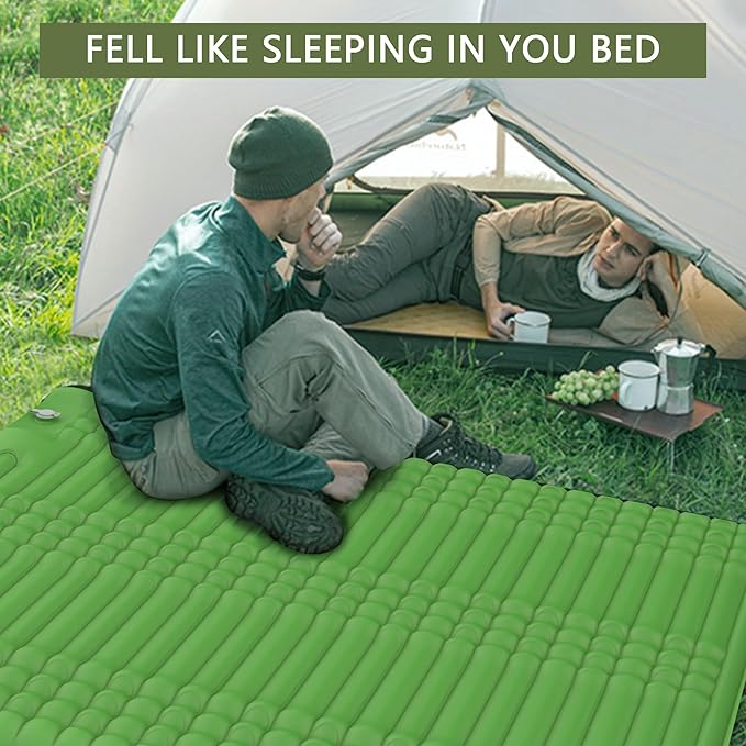Double Sleeping Pad for 2 Person, Self Inflating Camping Mattress with Pillow, Portable Camping Bed Built-in Foot Pump for Backpacking, Hiking & Travel - Mat Carry Bag