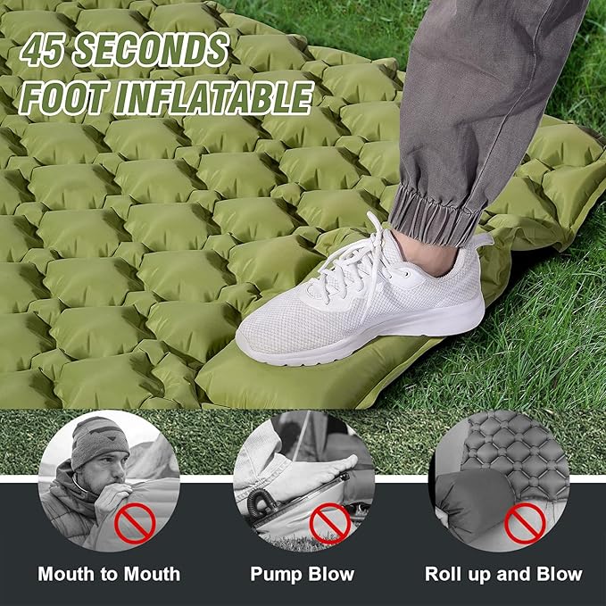 Queen Size Sleeping Pad for Camping, Lightweight Waterproof Camping Air Mattress with Built-in Pump Camping Bed for Backpacking Gear, Hiking, Tent, Traveling Green