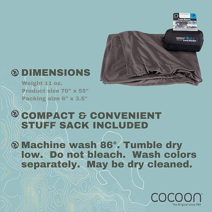 COCOON - Coolmax Travel Blanket | Compact Throw Blanket for Camping and Hiking | Fits in Backpack | Attaches to Luggage | Travel Essential | Fast Drying (Regular 70" x 55")