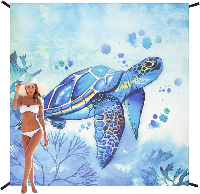 Beach Blanket, Sandproof Beach Mat, Waterproof Quick Drying Lightweight Outdoor Picnic Mat 120"x108" for 2-8 Adults with Pocket for Travel, Camping, Hiking