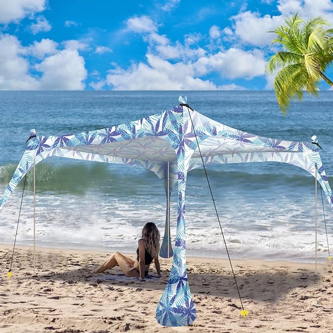 Buheco Beach Tent Pop Up Shade 10x10ft Beach Canopy Sun Shelter UPF50+ with 4 Foldable Poles-Portable Carrying Bag-Sand Shovel-Ground Pegs-Windproof Ropes for Outdoor Family Camping-Fishing- Picnic