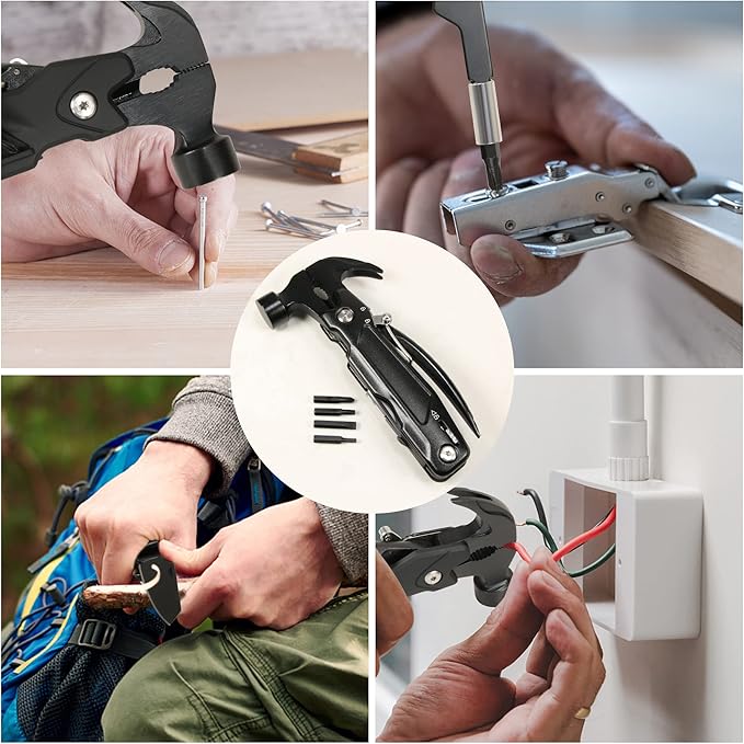 Camping Hammer-Snowflake Multitool,HUSUKU Gadgets for Unisex Gifts for Men Women Dad Husband Boyfriend, Unique Gift Choices for Outdoor Camping Adventure Daily Tool(Black)