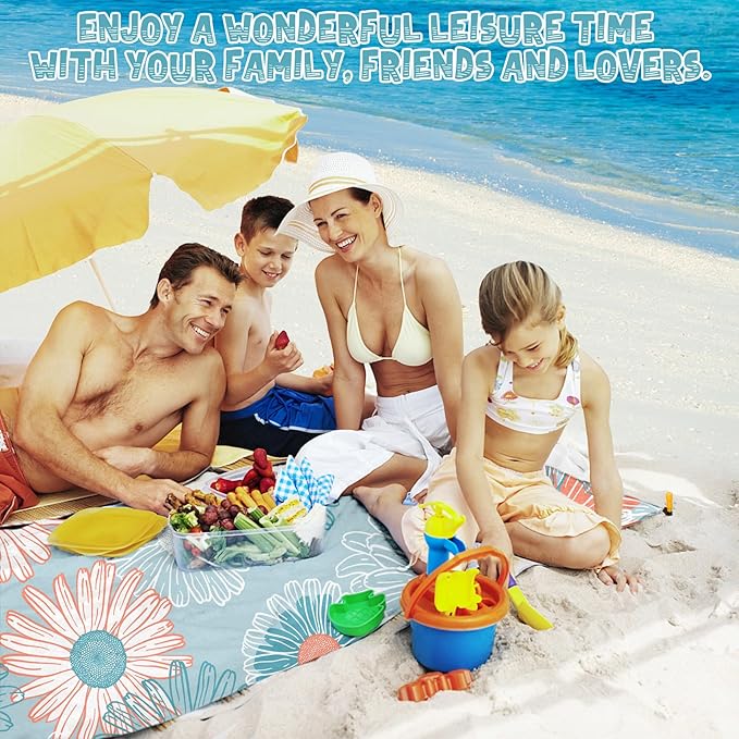Beach Blanket Waterproof Sandproof 1-7 Adult Oversized 78 '' × 110 '' Lightweight Durable Compact Sand Free Beach Mat for Travel Camping Hiking Picnic Blanket Extra Large