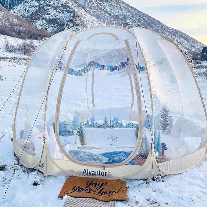 Alvantor Pop Up Bubble Tent - Large Oversize Weather Proof Pod - Cold Protection Camping Tent - Winter Tent Beige