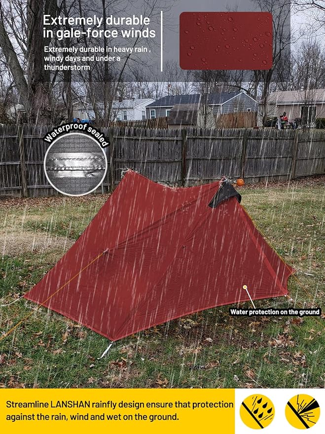 LANSHAN Ultralight Tent 3-Season Backpacking Tent for 1-Person or 2-Person Camping, Trekking, Kayaking, Climbing, Hiking