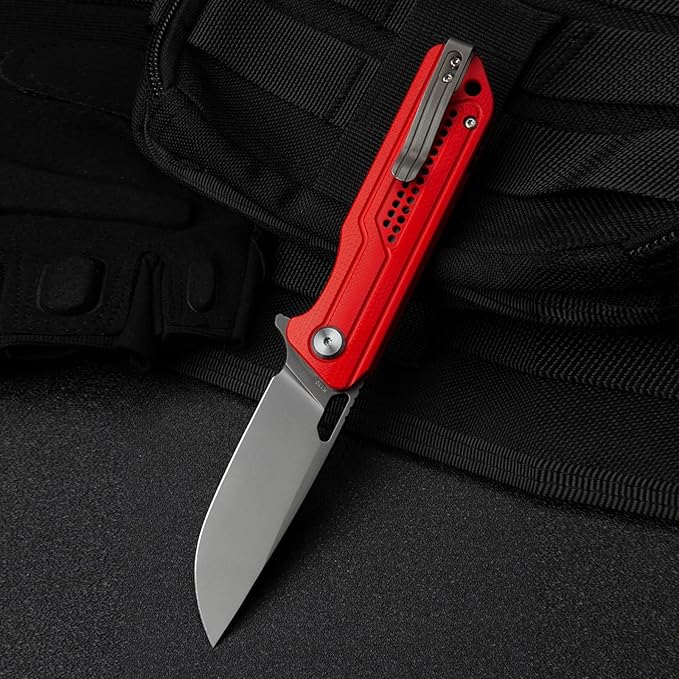 BESTECH KNIVES Pocket Folder Folding Knife: 3.23" K110 Steel Grey Titanized Blade, G10 Scales, Flipper, Liner Lock, EDC Titanium Clip, BG35C-2 (Red)