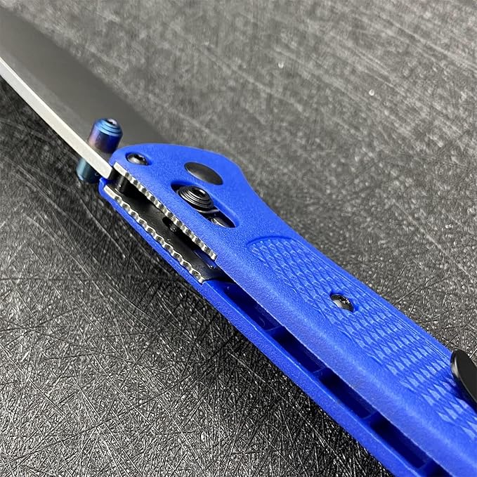 HUAAO Thumb Open Bugout Knife, Satin Plain Red Grivory Fiberglass Handle, Axis Lock Knife with Belt Clip, Everyday Carry Thumb Studs Manual Open (Blue)
