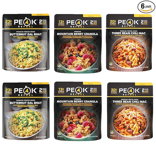 Peak Refuel Vegan 6-Pack | Freeze Dried Backpacking and Camping Food | Amazing Taste & Quality | High Protein | Quick Prep (Vegan 6-Pack)