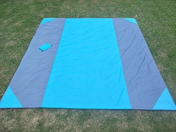 Beach Blanket Oversized 118"x110" Sandproof Water Resistant Beach Blanket Portable Outdoor Camping Blanket Must Have for Travel,Camping,Hiking(BigBlueGray)
