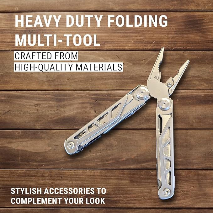 EPG Heavy Duty Multitool, Nylon Case and Screwdriver Bits, 18 Stainless Steel Locking Tools, EDC Gear with Pliers, Bottle Opener, Box Cutter and More, Fits in Pocket