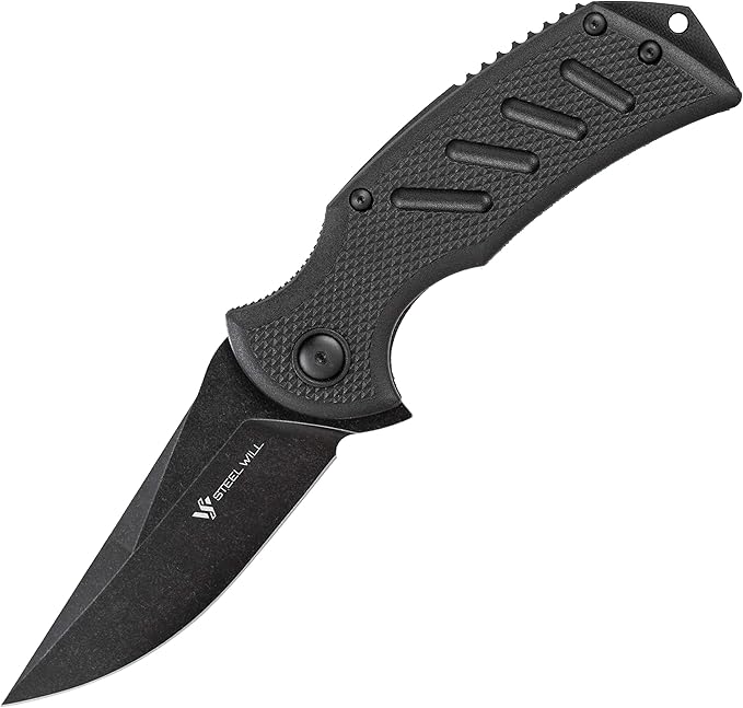 Steel Will Knives Censor F13-A3B: 3.5" D2 Clip Point Black Stonewash Blade, Liner Lock, Black FRN Handle, Black G10 Spacer