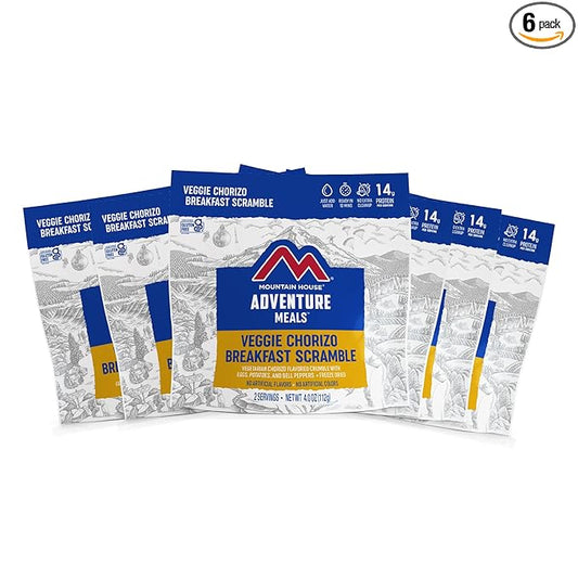 Mountain House Veggie Chorizo Breakfast Scramble | Freeze-Dried Backpacking & Camping Food | Gluten-Free & Vegetarian | 6-Pack