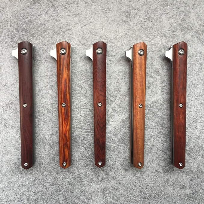 Folding Knife Small Portable Flipper, Ball Bearing, Liner Lock, Wooden Handle, Leather Sheath, for Outdoor, EDC, Collection, Gifts (Tanto Blade)