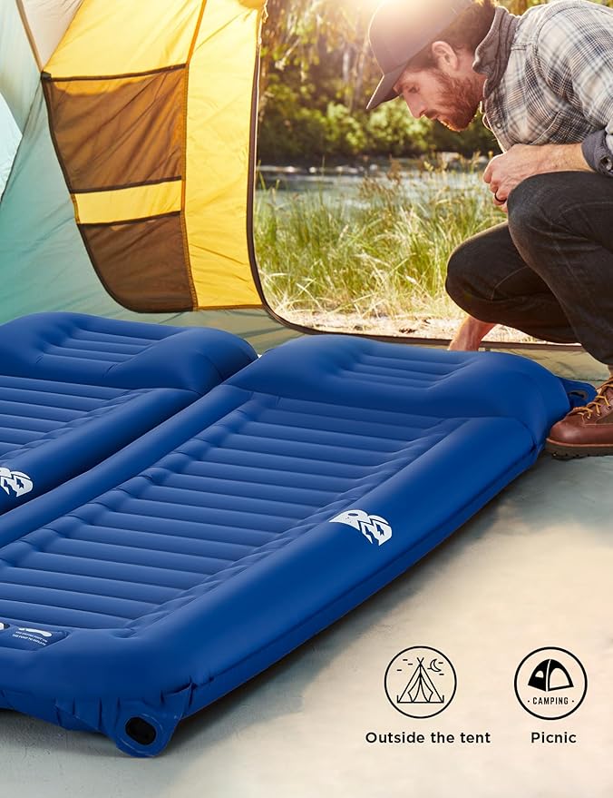 Sleeping Pad for Camping 6 Inches Thick Self Inflatable Ultra Lightweight Sleep Mat with Built-in Pillow ＆ Pump Compact for Backpacking Hiking Tent Travel w/Carrying Bag 77.5''LX27''W, Blue